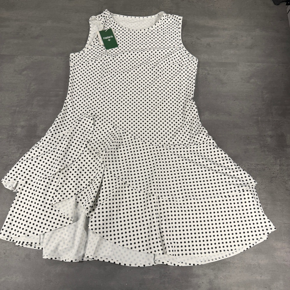 Halara Active Dress Womens XL Polka Dot White Black Ruffle Tiered Round Neck